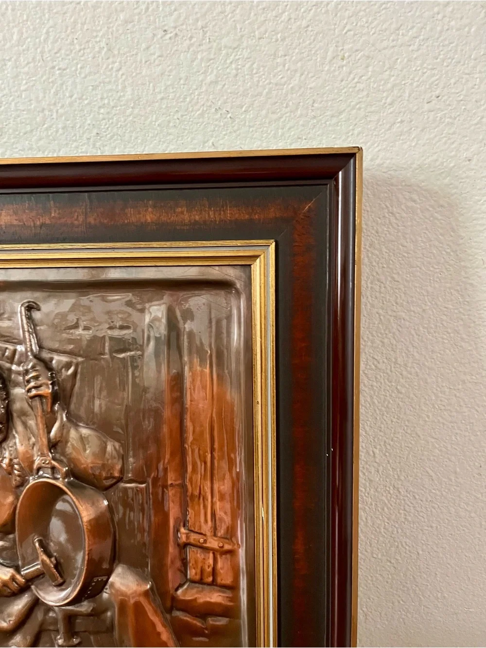 Vintage 3D Copper Relief Wall Art Plaque - Brown & Bronze 16/20 Inches
